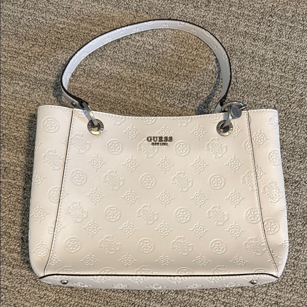 Guess Galleria Noel Tote White Shoulder Bag with Embellished Brand design